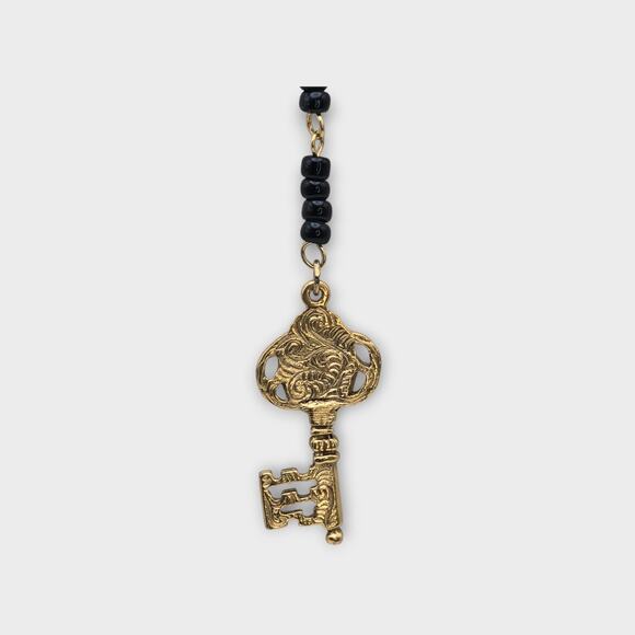 Black Beaded Y-Drop Key Necklace 1928 Brand Gold Vintage Gothic Revival Style - Picture 6 of 8